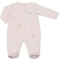 N14622: Baby Girls Embroidered Velour All In One (0-9 Months)